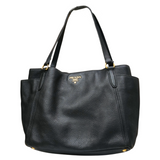 Black Vitello Daino Leather Shopper Tote