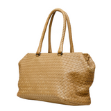 Brown Intrecciato Leather Brick Satchel