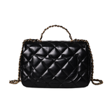 Black Shiny Quilted Golden Links Top Handle Flap Bag