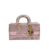 Canvas Toile De Jouy Embroidered Medium Lady D-Joy Gray Pink