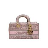 Canvas Toile De Jouy Embroidered Medium Lady D-Joy Gray Pink