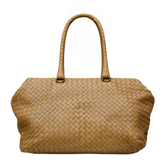 Brown Intrecciato Leather Brick Satchel