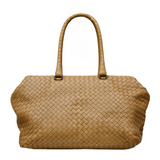 Brown Intrecciato Leather Brick Satchel