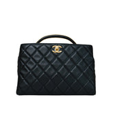 Quilted Lady Handle Clutch Tote Bag