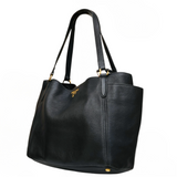 Black Vitello Daino Leather Shopper Tote
