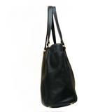 Black Vitello Daino Leather Shopper Tote