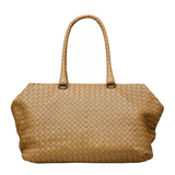 Brown Intrecciato Leather Brick Satchel