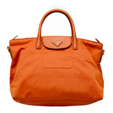 Papaya Tessuto Nylon and Saffiano Leather Tote Bag