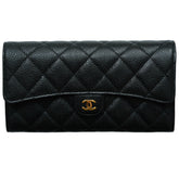 Black Quilted Caviar Leather Classic Flap Wallet