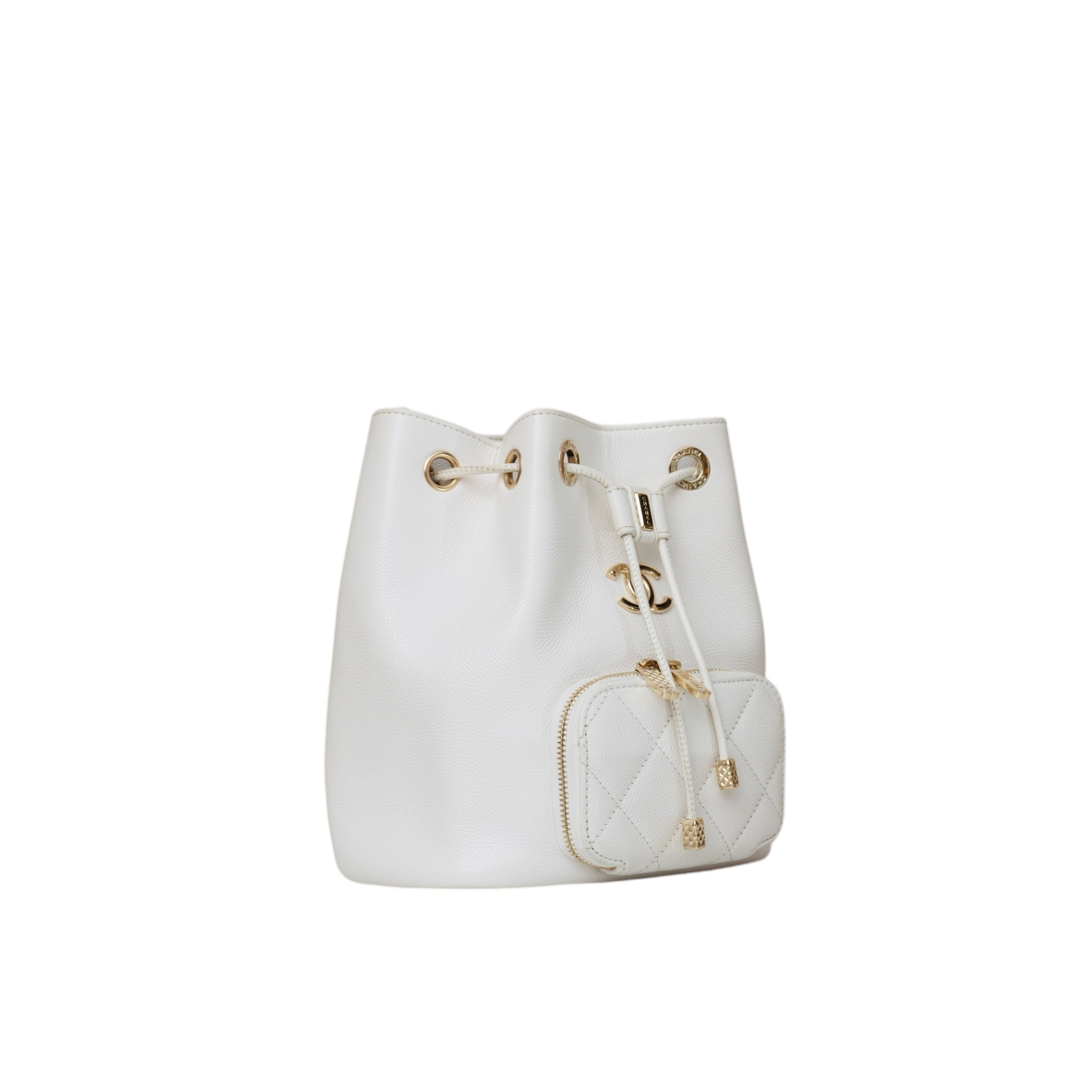Business Affinity Bucket Bag White Caviar