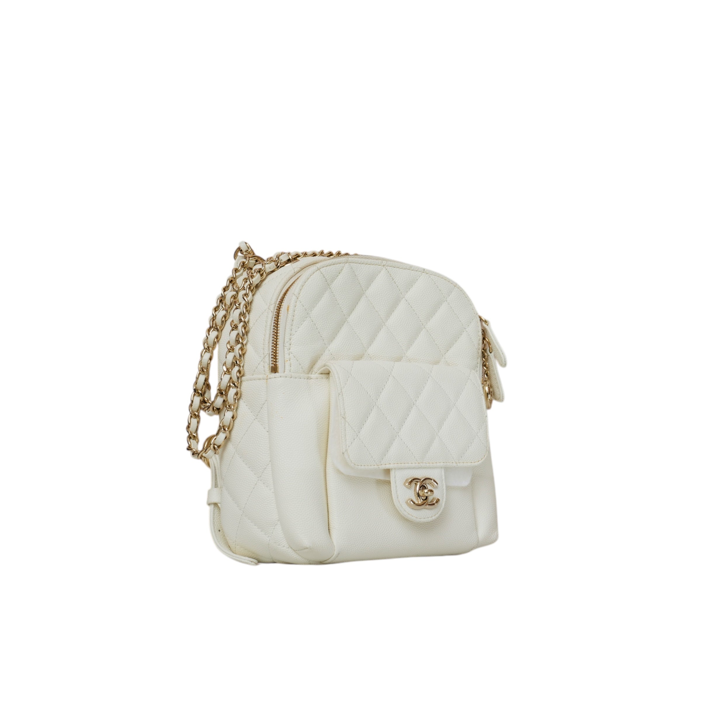 White Quilted CC Day Backpack