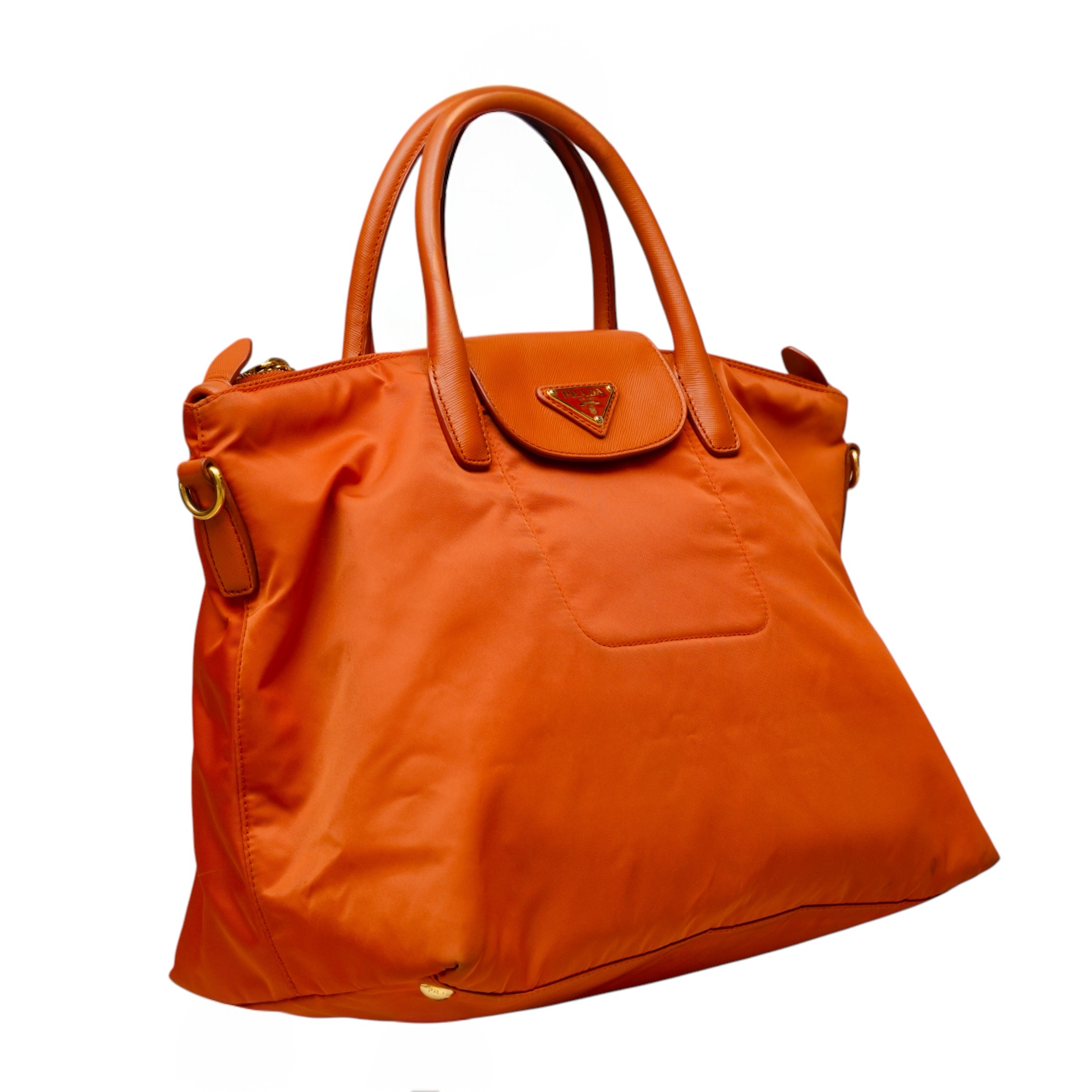 Papaya Tessuto Nylon and Saffiano Leather Tote Bag